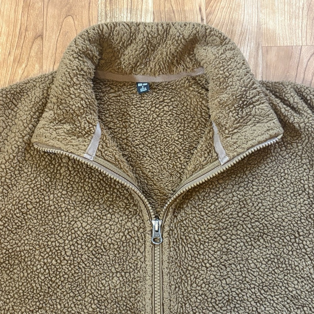 Uniqlo Jacket Mens Small Brown Deep Pile Fleece Full Zip Warm Sherpa Teddy Bear